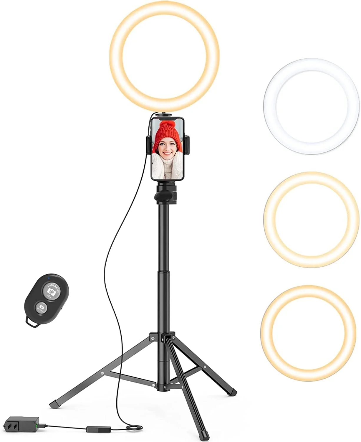 حلقه نور سلفی Fangflower سایز 9 اینچ به همراه پایه نگهدارنده 27 تا 50 اینچی برای ضبط ویدیو و پخش زنده، حلقه نور RGB به همراه سه پایه رومیزی، حلقه نور Halo برای TikTok/پخش زنده/آرایش/یوتیوب