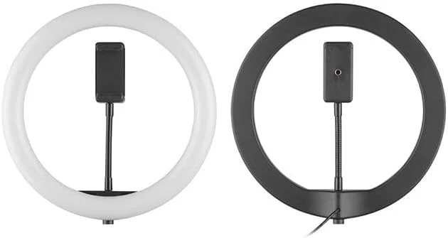 نور حلقه ای ال ای دی ویدئویی با نگهدارنده تلفن و آداپتور سر توپی سفید/مشکی چند رنگ