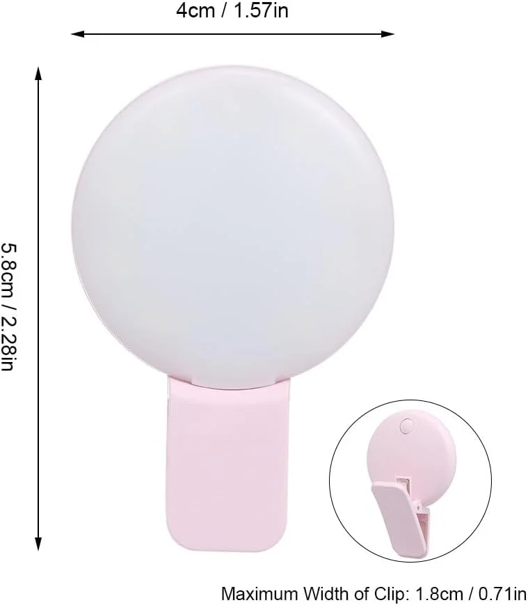 چراغ حلقه ای LED سلفی کوچک صورتی 10.2X2.5X6.5 سانتی متر چند رنگ قابل شارژ