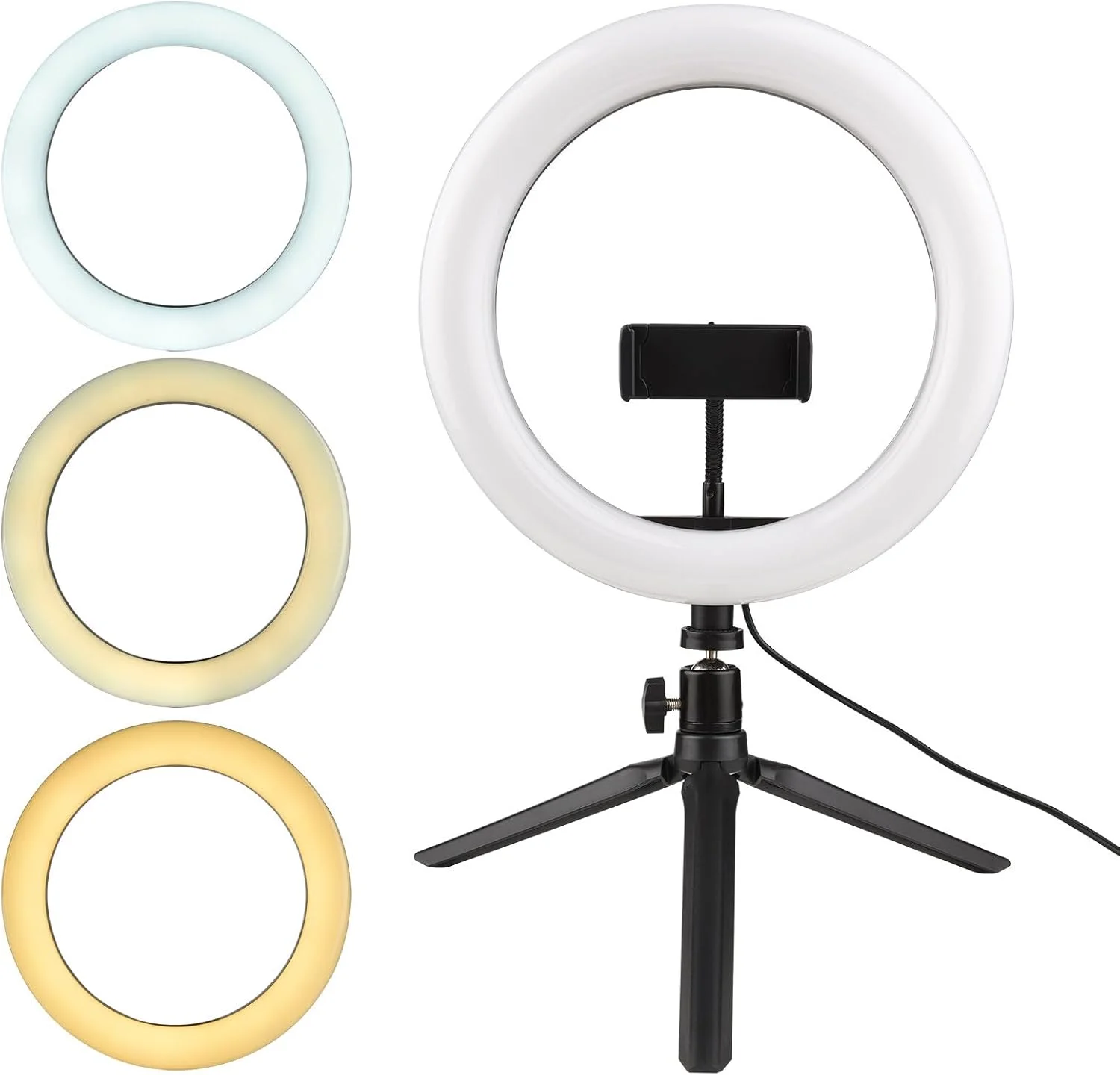 کیت نور حلقه ای 26 سانتی متری چند رنگ Irovami با پایه و نگهدارنده تلفن، 10 سطح روشنایی قابل تنظیم 3200K-6000K مناسب برای پخش زنده/کنفرانس/آرایش کیت نور حلقه ای 26 سانتی متری چند رنگ Irovami با پایه و نگهدارنده تلفن، 10 سطح روشنایی قابل تنظیم 3200K-6000K مناسب برای پخش زنده/کنفرانس/آرایش