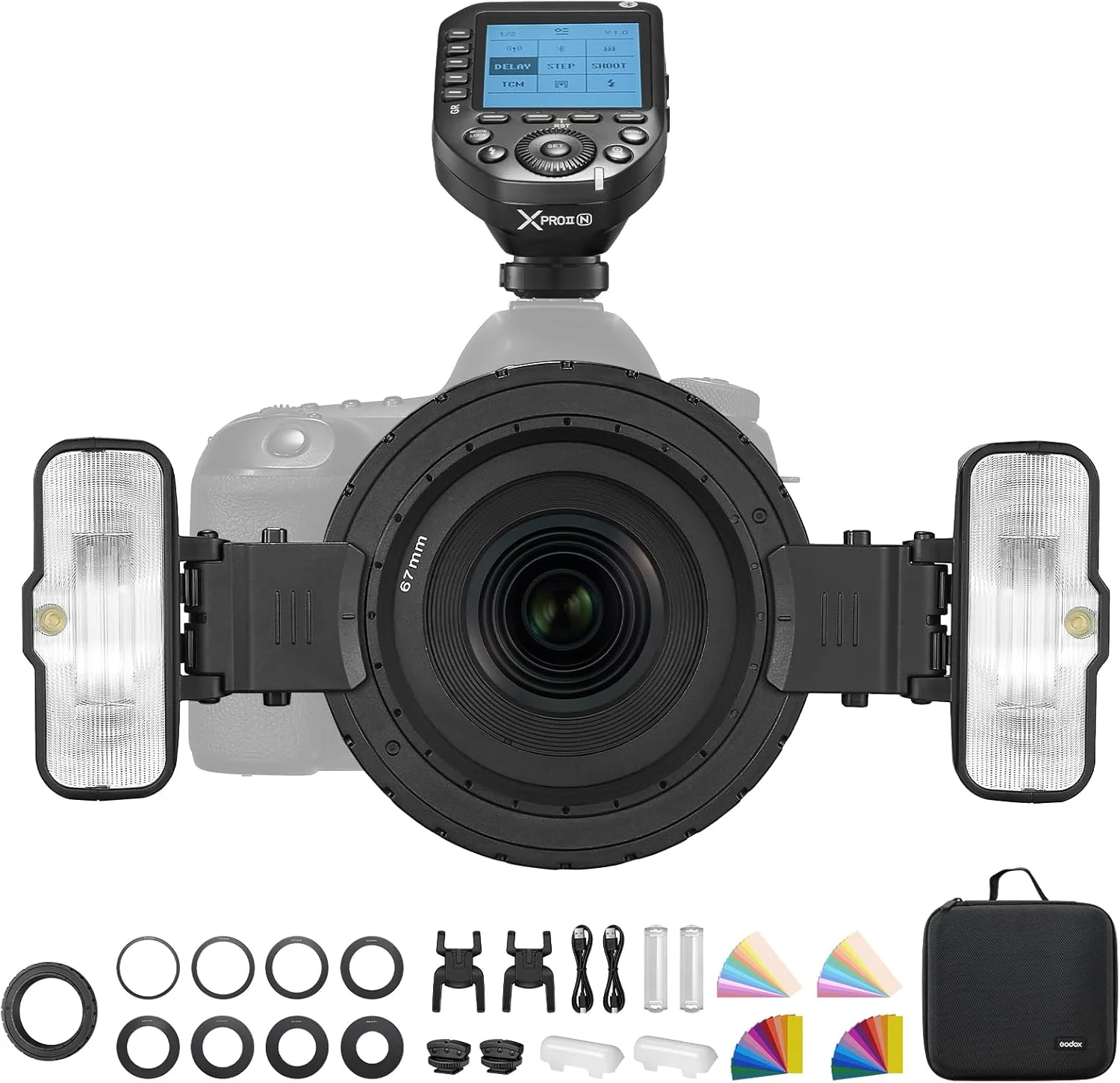 فلاش ماکرو GODOX MF12-K2 به همراه فیلتر رنگی GODOX XproII-N، کنترل بیسیم 2.4G، حالت TTL/M، باتری لیتیومی 3.7 ولت/6.29 وات سازگار با نیکون، سونی، کانن، فوجی، المپوس و پاناسونیک فلاش ماکرو GODOX MF12-K2 به همراه فیلتر رنگی GODOX XproII-N، کنترل بیسیم 2.4G، حالت TTL/M، باتری لیتیومی 3.7 ولت/6.29 وات سازگار با نیکون، سونی، کانن، فوجی، المپوس و پاناسونیک