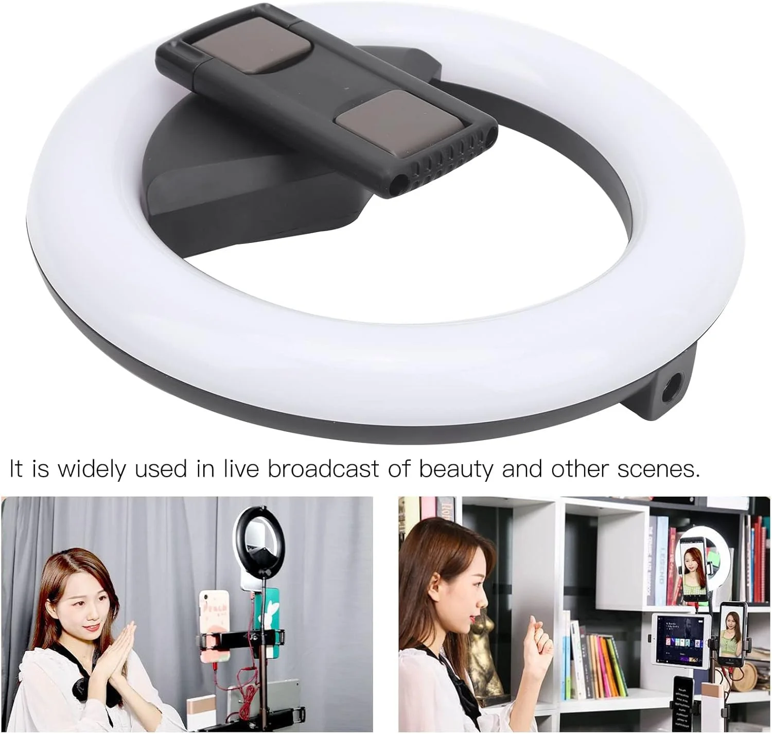 نور حلقه ای ال ای دی 6 اینچی، نور حلقه ای سلفی رومیزی، نور پرکننده زیبایی 3 حالته با نگهدارنده تلفن همراه برای پخش زنده
