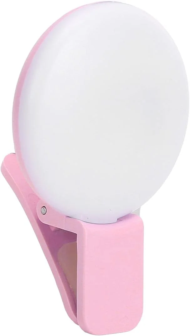 نور پرکننده گیره ای، چراغ حلقه ای سلفی کوچک USB قابل شارژ، چراغ حلقه ای سلفی برای آرایش، کنفرانس ویدیویی، سلفی، وبلاگ های صحنه سیاه (صورتی)