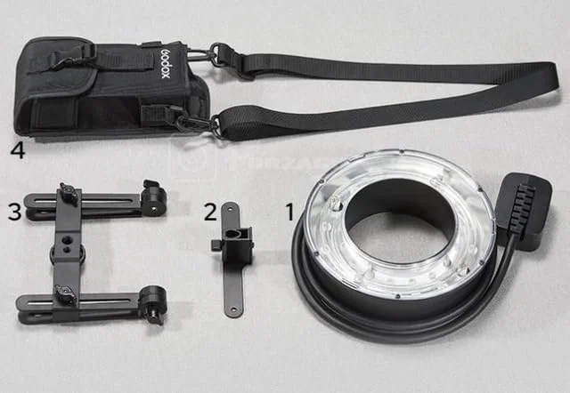 فلاش حلقوی 400 وات GODOXs Witstro AR400 R2400 به همراه باتری لیتیومی + نور ویدئویی LED سازگار با اندروید، کانن، نیکون و دوربین های DSLR (R200)