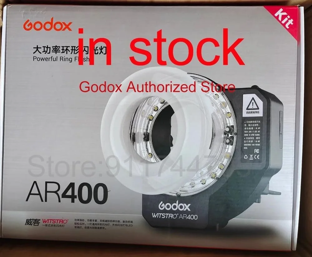 فلاش حلقوی 400 وات GODOXs Witstro AR400 R2400 به همراه باتری لیتیومی + نور ویدئویی LED سازگار با اندروید، کانن، نیکون و دوربین های DSLR (R200)