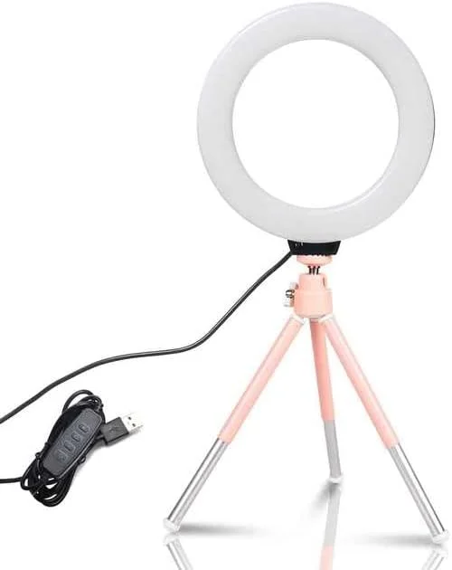AECAM - SH Photo miпi LED چراغ حلقه ای سلفی 6 اینچی با پایه رومیزی سه پایه و دوشاخه USB برای تولیدکنندگان محتوا، ولاگ های زنده، آرایشگاه (صورتی)