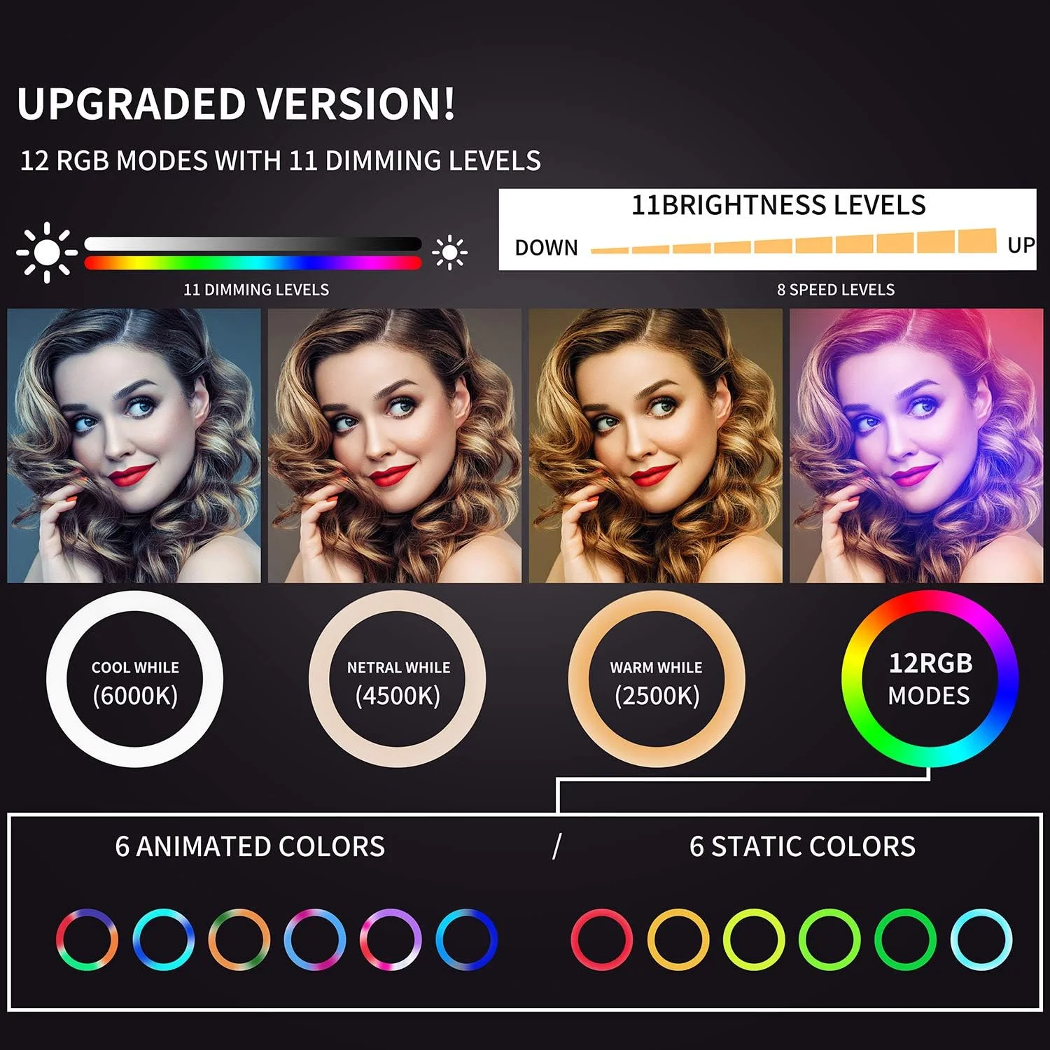 AECAM - چراغ های حلقه ای LED RGB برای عکاسی سلفی 26 و 33 سانتی متری با بازوی بلند، پایه رومیزی تبلت برای فیلمبرداری زنده و عکسبرداری از بالا و مانیکور (پایه بازویی)