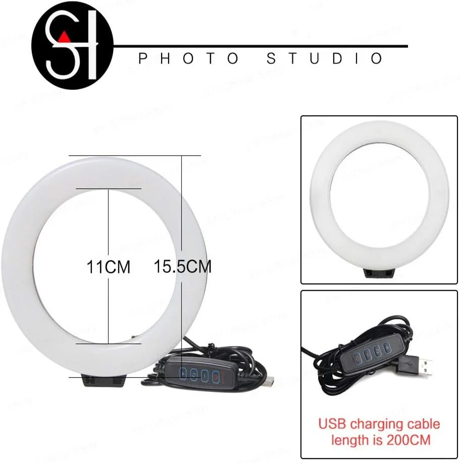 AECAM - SH Photo miпi LED چراغ حلقه ای سلفی 6 اینچی با پایه رومیزی سه پایه و دوشاخه USB برای تولیدکنندگان محتوا، ولاگ های زنده، آرایشگاه (صورتی)