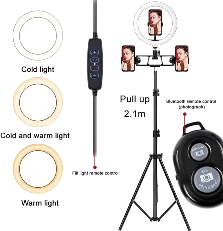 حلقه نور LED سلفی 26 سانتی متری AECAM با پایه نگهدارنده بلوتوثی برای پخش زنده، نورپردازی عکاسی و سه پایه برای ویدیوهای یوتیوب (سه پایه 160 سانتی متری) حلقه نور LED سلفی 26 سانتی متری AECAM با پایه نگهدارنده بلوتوثی برای پخش زنده، نورپردازی عکاسی و سه پایه برای ویدیوهای یوتیوب (سه پایه 160 سانتی متری)