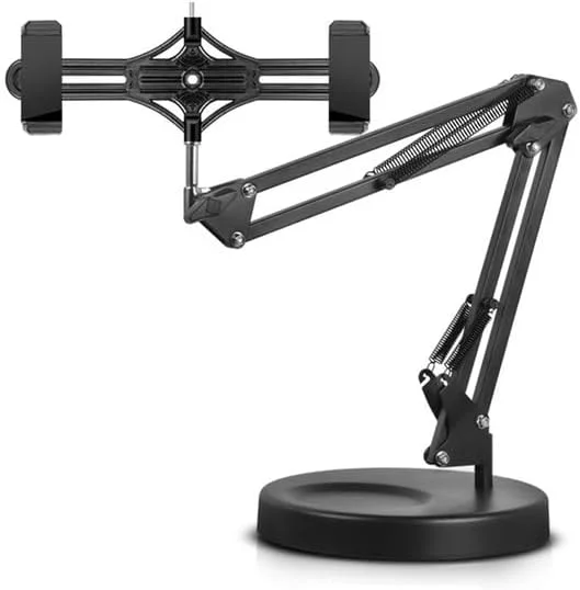 AECAM - پایه نگهدارنده چند منظوره تاشو، سه پایه رومیزی چراغ حلقه ای LED برای وبلاگ نویسان ویدئویی (پایه با 2 نگهدارنده)