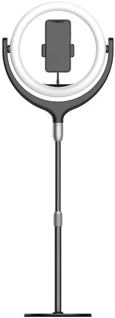 پایه نگهدارنده رومیزی جدید و قابل افزایش طول AECAM با حلقه نور ال ای دی 12 اینچی برای تلفن های همراه، وبلاگ نویسان ویدئویی، پخش زنده و آرایش (مشکی)