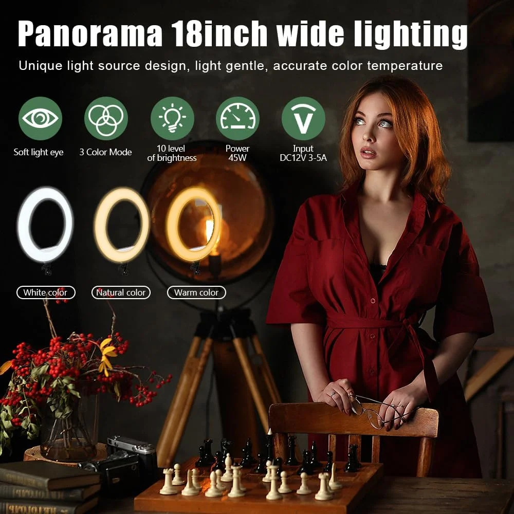 AECAM - نور حلقه ای سلفی RGB هجده اینچی با قابلیت تنظیم نور 3200-5800K، چراغ حلقه ای LED عکاسی با سه پایه، ریموت کنترل، نور پرکننده ویدیو استودیویی (نور با سه پایه EU) AECAM - نور حلقه ای سلفی RGB هجده اینچی با قابلیت تنظیم نور 3200-5800K، چراغ حلقه ای LED عکاسی با سه پایه، ریموت کنترل، نور پرکننده ویدیو استودیویی (نور با سه پایه EU)