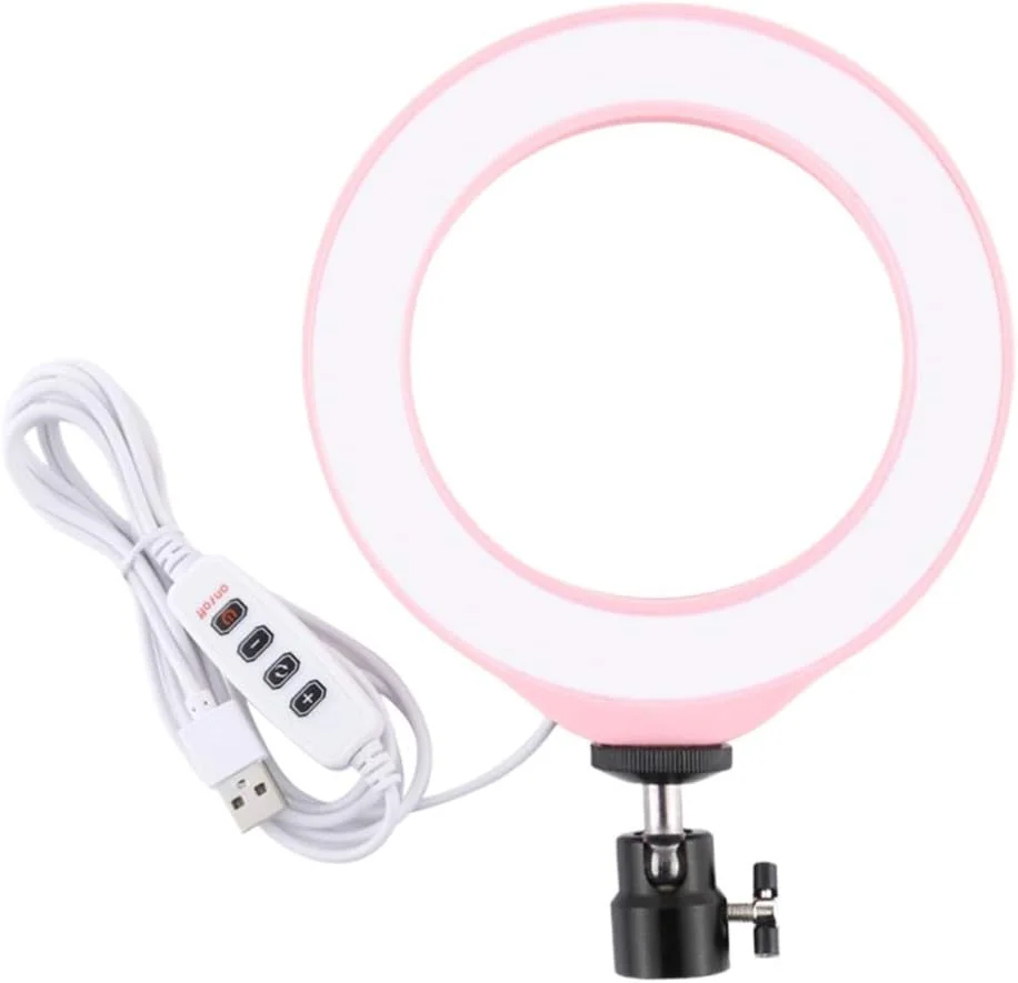 چراغ شب، چراغ حلقه ای LED رومیزی برای آرایش، پخش زنده، فیلمبرداری یوتیوب، عکاسی، صورتی 16 سانتی متر