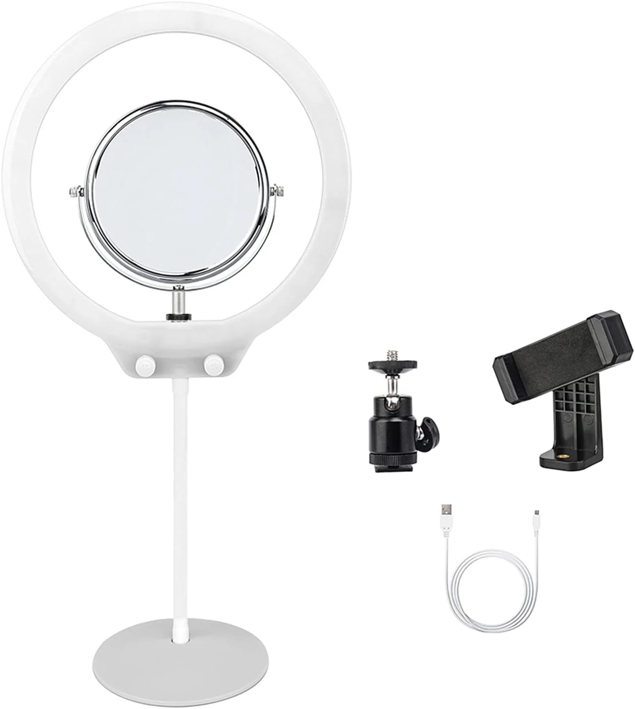 نور حلقه ای قابل حمل OUNA ZM128 با 128 LED دو رنگ و قابلیت تنظیم نور به همراه آینه و گیره تلفن برای X/8/7 Plus برای دوربین های DSLR [3200K-5600K]