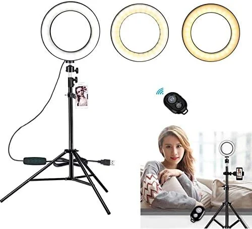 AECAM - نور حلقه ای LED استودیو عکاسی 6 اینچ 16 سانتی متر 3200-5600K 64 LED، چراغ حلقه ای سلفی با سه پایه و گیره موبایل