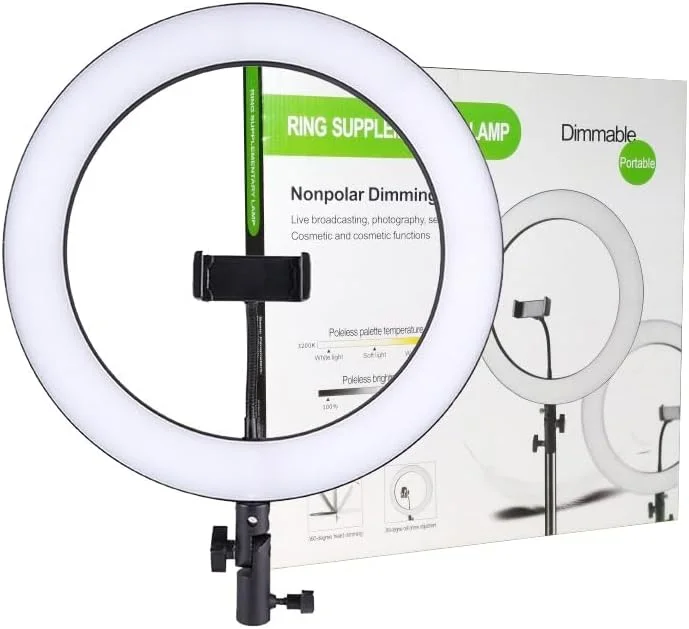 AECAM - نور حلقه ای LED ۱۴ اینچی ۵۰ وات ۲۸۰ تایی، نور سلفی، نور حلقه ای LED یوتیوب، نور تیک تاک، دو رنگ ۳۲۰۰K-۵۶۰۰K