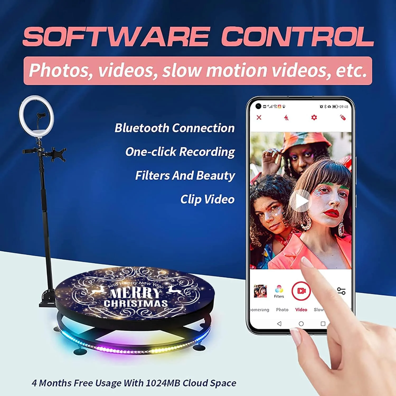 دستگاه غرفه 360 PEHUB، غرفه عکس 360 برای ایستادن افراد، غرفه چرخان 360 برای پخش زنده، مناسب برای پخش زنده کریسمس برای به اشتراک گذاشتن لحظات زیبا (رنگ: کارتن، اندازه: 22.4 اینچ)