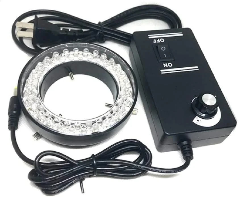 حلقه نور LED میکروسکوپ، منبع نور حلقه ای LED با 60 لامپ و قابلیت تنظیم شدت نور به همراه آداپتور برای میکروسکوپ استریو زوم