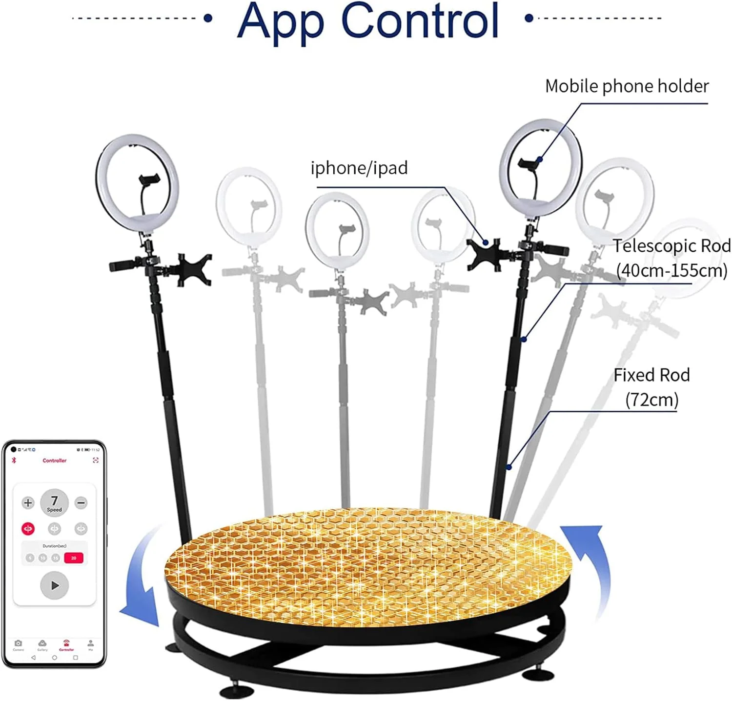 دستگاه عکاسی 360 درجه برای مهمانی ها، کنترل از راه دور با اپلیکیشن، دارای هولدر سلفی رینگ لایت، حرکت آهسته خودکار برای عروسی ها، استریم زنده، قابلیت سفارشی سازی لوگو (رنگ: کارتنی، سایز: 22.4 اینچ) دستگاه عکاسی 360 درجه برای مهمانی ها، کنترل از راه دور با اپلیکیشن، دارای هولدر سلفی رینگ لایت، حرکت آهسته خودکار برای عروسی ها، استریم زنده، قابلیت سفارشی سازی لوگو (رنگ: کارتنی، سایز: 22.4 اینچ)
