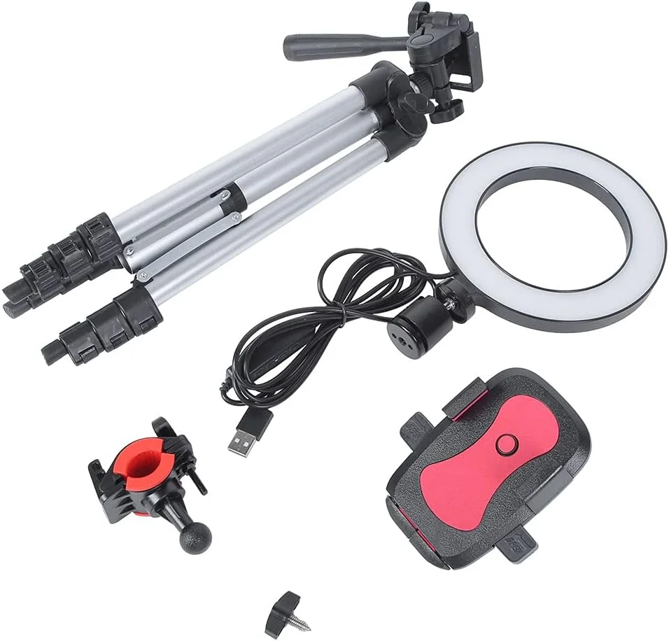 نور حلقه ای قابل تنظیم 5.7 اینچی با سه پایه و نگهدارنده تلفن همراه