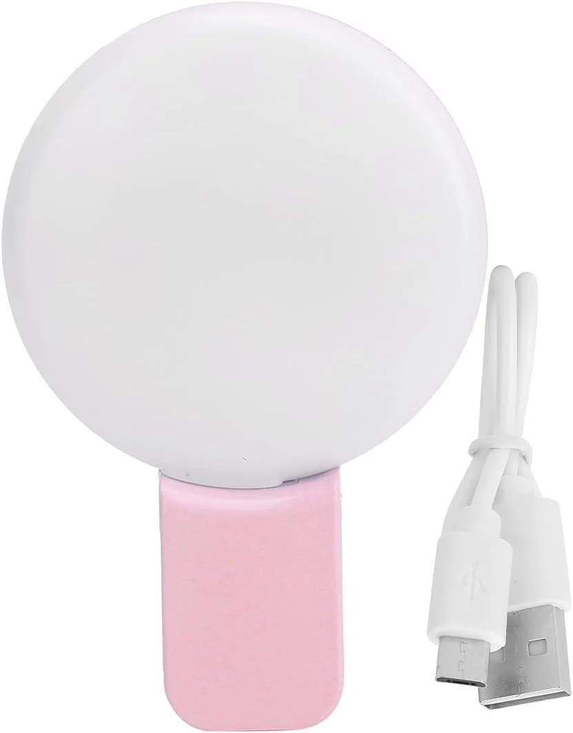 گیره چراغ حلقه ای سلفی برای موبایل، چراغ پرکننده عکس زنده با قابلیت شارژ USB، فلاش ماکرو حلقه ای برای چراغ قوه، چراغ اضطراری، چراغ SOS (مشکی)