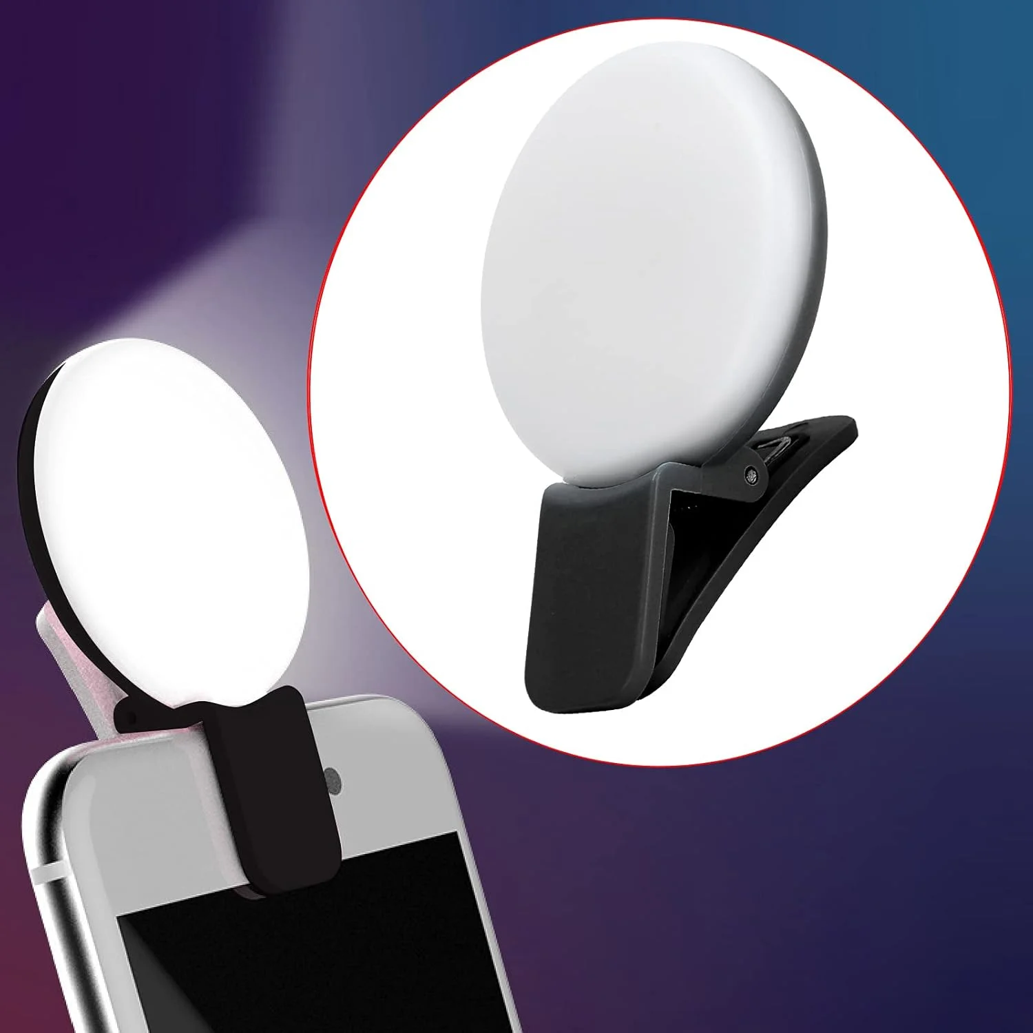 چراغ حلقه ای گیره ای سلفی، چراغ پرکننده عکس زنده قابل شارژ USB، فلاش ماکرو حلقه ای برای چراغ قوه، چراغ اضطراری، چراغ SOS (صورتی)