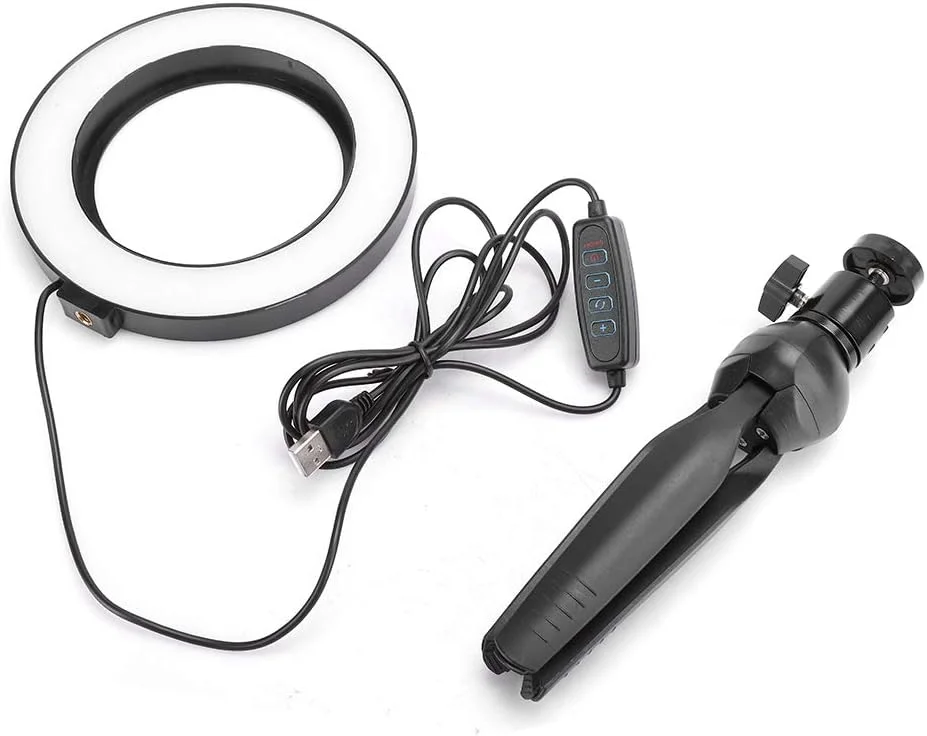 نور مکمل عکس USB سه در یک با سه پایه، شارژ USB جهانی عکس لامپ حلقه ای 16 سانتی متری با براکت، لامپ پر کننده زنده تلفن همراه Ballhead برای مصاحبه داخلی