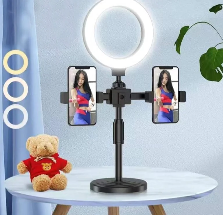 پایه نگهدارنده رومیزی موبایل با نور حلقه ای سه حالته