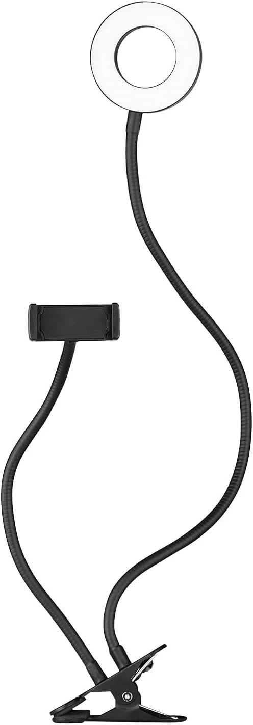 پایه نور وب کم Irovami، نور حلقه ای مینی USB گیره ای 3.5 اینچی با 3 حالت نورپردازی و طراحی بازوهای انعطاف پذیر با پایه وب کم و نگهدارنده تلفن برای پخش زنده، ویدئو آنلاین و سلفی
