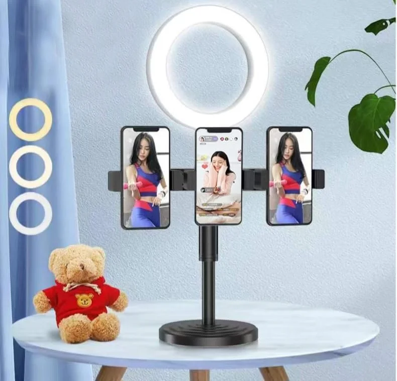 پایه نگهدارنده رومیزی موبایل با نور حلقه ای سه حالته