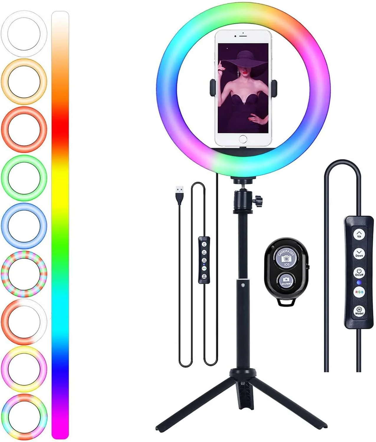 چراغ سقفی مدرن لوستر، کیت چراغ حلقه ای ال ای دی 10 اینچی RGB با پایه سه پایه برای آرایش/ولاگ/عکاسی/فیلمبرداری با رنگ و دمای قابل تنظیم