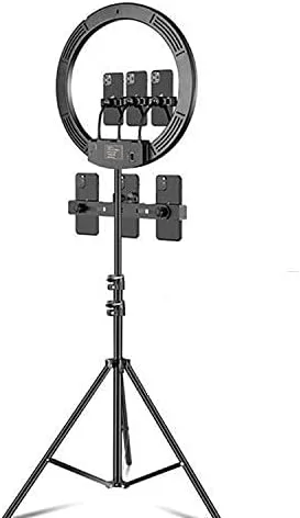 نور پرکننده + مونوپاد سلفی 18 اینچ + 6 گیره تلفن، نور حلقه ای LED با دمای رنگ قابل تنظیم، مجموعه پخش زنده با پایه سه پایه 2.1 متری، تجهیزات نصب شده پخش زنده با دوشاخه CN