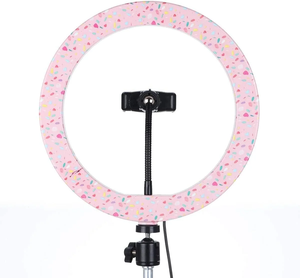 نور حلقه ای سلفی LED 10 اینچی برای آرایش، ویدیو زنده، عکاسی، آینه آرایش، نور حلقه ای صورتی (رنگ: صورتی، اندازه: 26 سانتی متر)