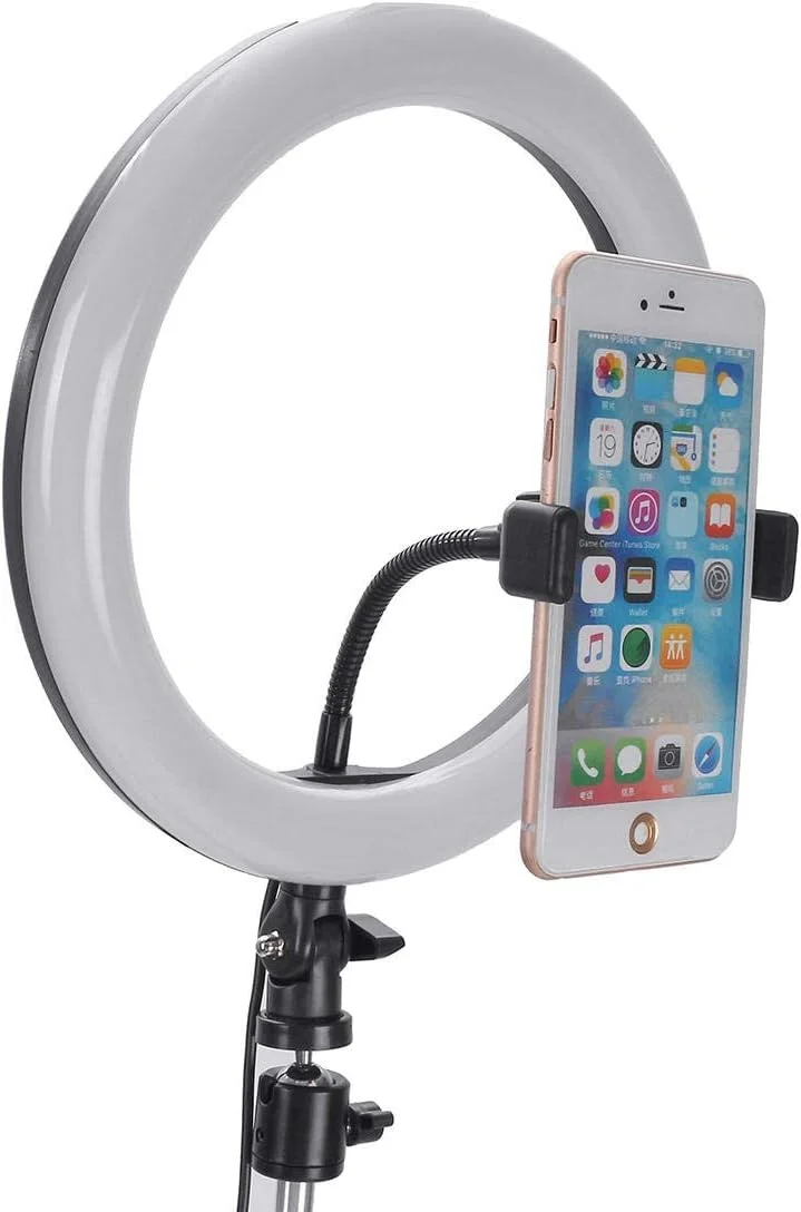 نور حلقه ای LED برای ویدیو و سلفی با میله میکروفون، پایه نور 210 سانتی متری، سه پایه، شاتر بلوتوثی سازگار با گوشی هوشمند، مشکی، نور حلقه ای 26 سانتی متری (رنگ: مشکی، اندازه: 26 سانتی متر)
