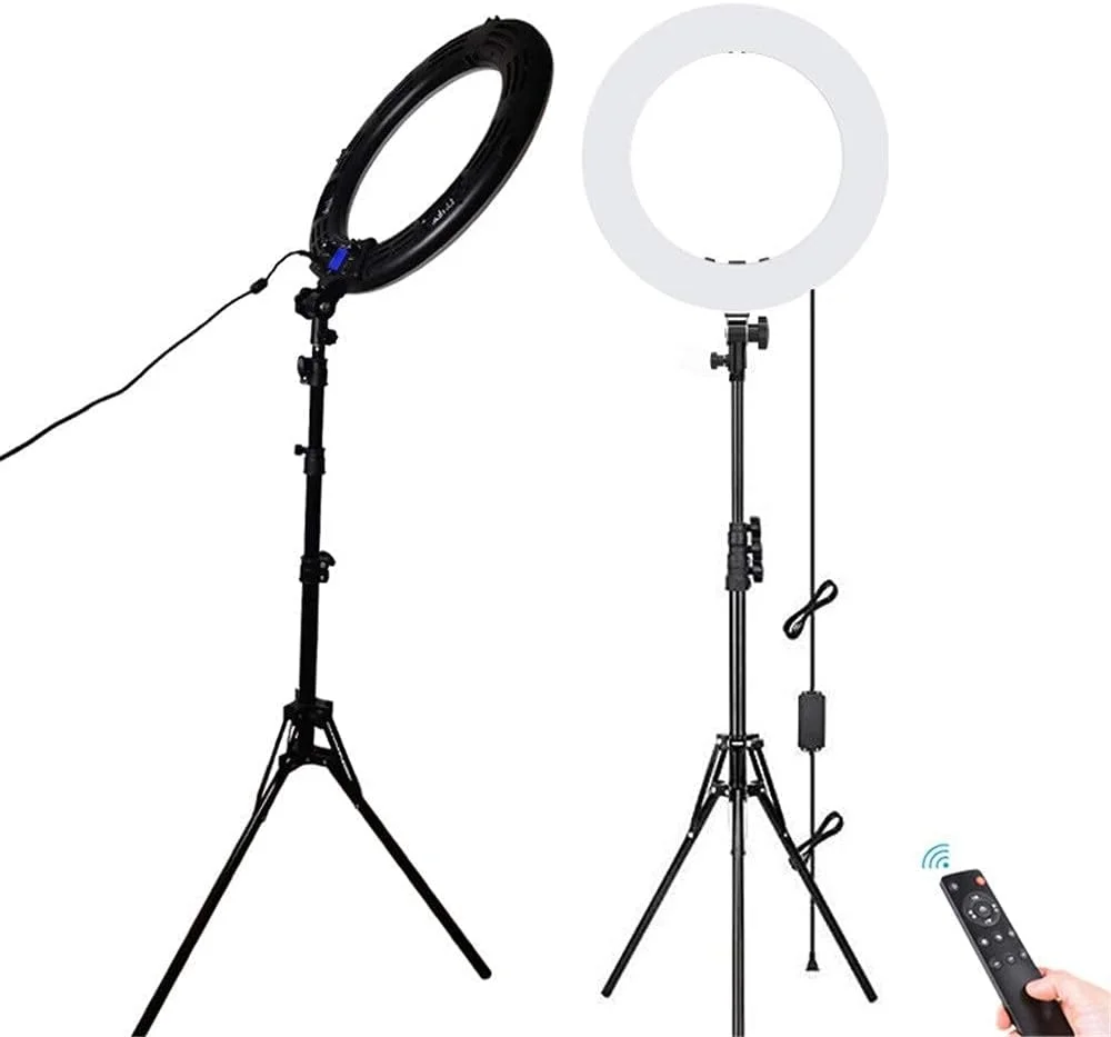 کیت نور حلقه ای LED با سه پایه قابل تنظیم، نور پرکننده حلقه ای LED 18 اینچی با صفحه نمایش LCD، نور سلفی موبایل، نور زیبایی با ارتفاع قابل تنظیم کیت نور حلقه ای LED با سه پایه قابل تنظیم، نور پرکننده حلقه ای LED 18 اینچی با صفحه نمایش LCD، نور سلفی موبایل، نور زیبایی با ارتفاع قابل تنظیم