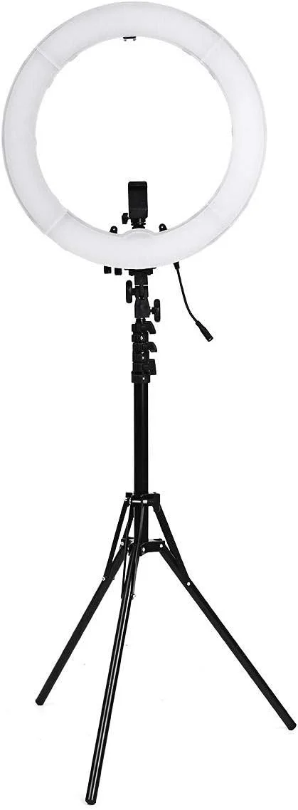نور پرکننده LED حلقه ای دیمر دار با سه پایه، چراغ سلفی دوربین LED حلقه ای 55 وات (رنگ: سفید، اندازه: 48.8 سانتی متر)