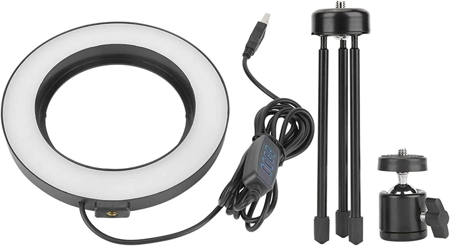 نور حلقه ای ال ای دی با سه پایه، نور قابل تنظیم روشنایی برای ویدیو، نگهدارنده نور، نور حلقه ای 6 اینچی قابل تنظیم زاویه USB برای عکاسی پخش زنده تلفن، پخش زنده