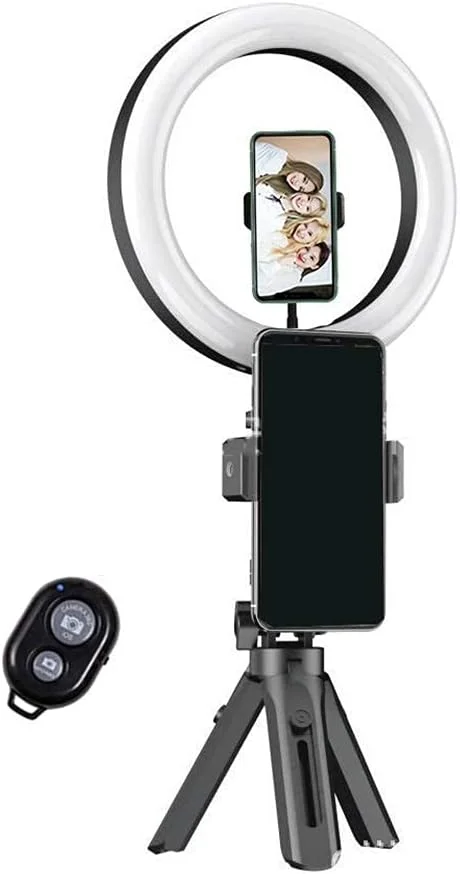 سه پایه تلسکوپی قابل حمل خلاقانه با نور حلقه ای LED 26 سانتی متری و ریموت کنترل بلوتوث، مجموعه تجهیزات ویژه پخش زنده