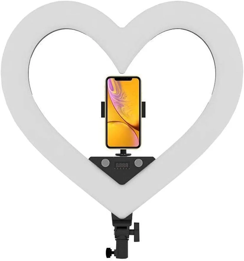 کیت نور حلقه ای LED مدل RGB6 رنگی جدید 18 اینچی مخصوص موبایل، نور پرکننده حلقه ای LED برای پخش زنده، نمایشگر دیجیتال قلبی شکل با قابلیت تنظیم ارتفاع