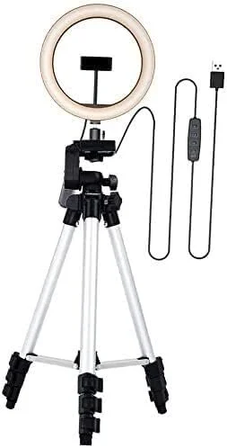 حلقه نور ال ای دی و سه پایه با نگهدارنده تلفن، نور 3 رنگ قابل تنظیم، زاویه 360 درجه قابل تنظیم برای پخش زنده و ضبط ویدیو با تلفن (رنگ: A)