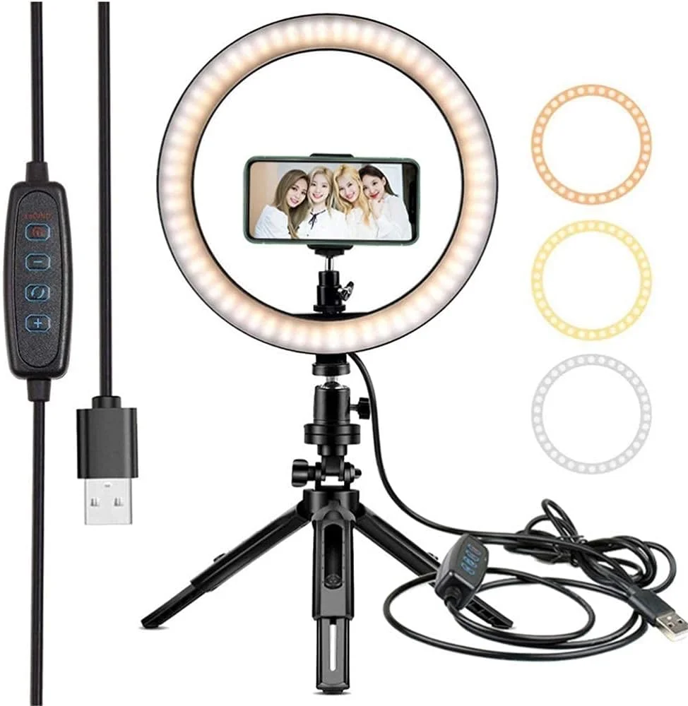 سه پایه تلسکوپی قابل حمل خلاقانه با نور حلقه ای LED 26 سانتی متری، مجموعه تجهیزات ویژه پخش زنده