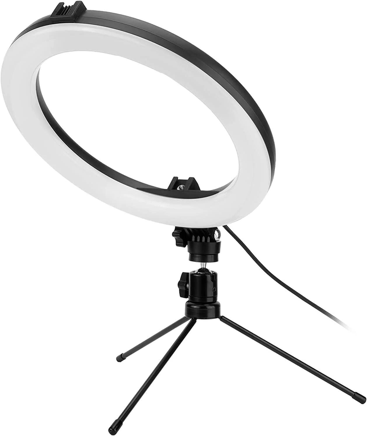 نور حلقه ای ال ای دی 10 اینچی با سه پایه و نگهدارنده تلفن، نور قابل تنظیم 10 حالته برای کنفرانس های ویدیویی، پخش زنده، ضبط ویدیو با تلفن و استریم زنده