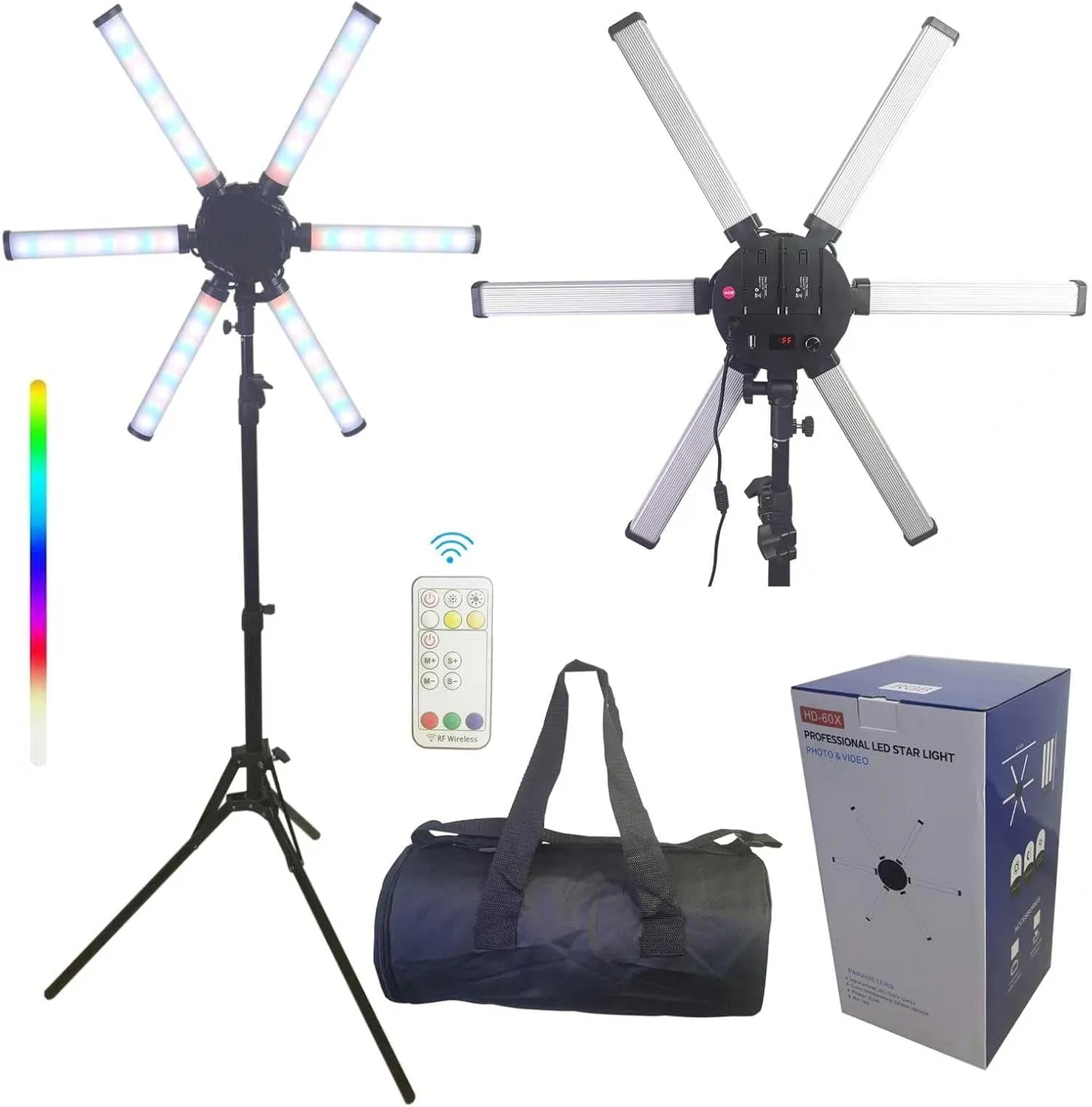 لوستر چراغ سقفی مدرن برای نورپردازی عکاسی، چراغ حلقه ای ال ای دی 34 اینچی RGB با توان 54 وات، لامپ ستاره ای مژه ال ای دی 6 لوله ای با 5800 لومن و دمای رنگ 3000-6000k برای آرایشگران