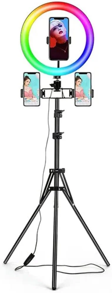 رینگ لایت RGB ده اینچی با ریموت کنترل، رینگ لایت LED عکاسی سلفی با سه پایه و استند