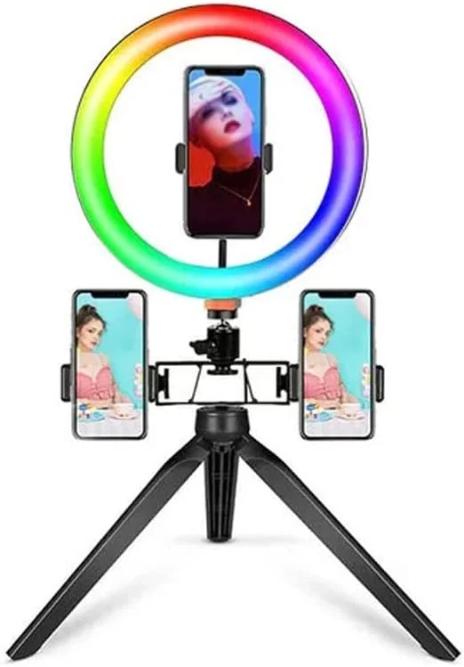 رینگ لایت 10 اینچی RGB با ریموت کنترل و سه پایه سلفی LED