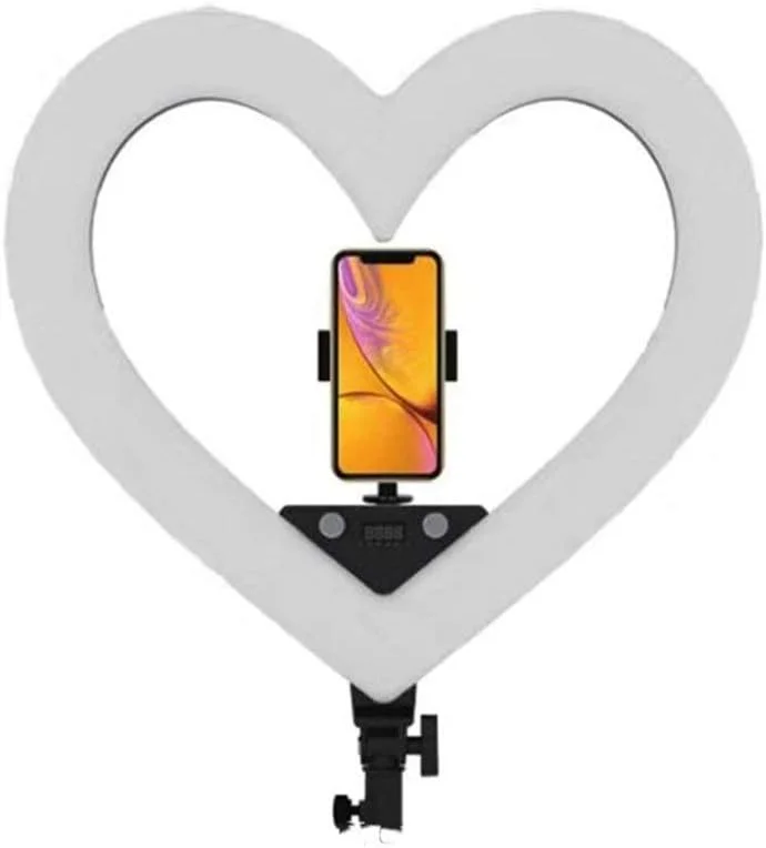 نور پرکننده LED برای عکاسی زنده، نور حلقه ای رنگارنگ 19 اینچی RGB به شکل قلب برای آرایش زنده (رنگ: مشکی، اندازه: 51x53x6 سانتی متر)