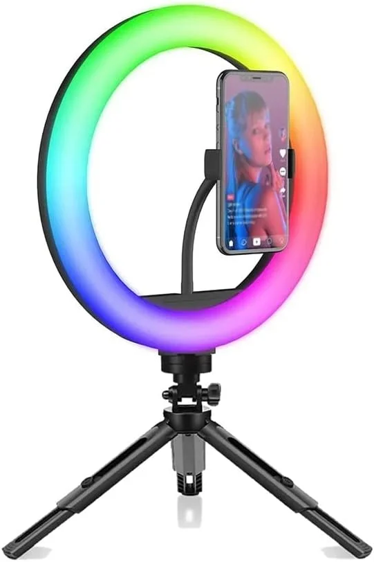 نور حلقه ای نرم 26 سانتی متری RGB با ریموت کنترل، چراغ دایره ای با پایه سه پایه، نورپردازی برای عکاسی، نور پرکننده، ضبط ویدیو سلفی
