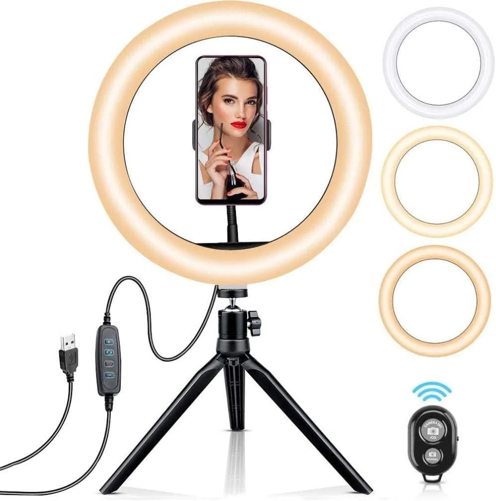 نور حلقه ای 26 سانتی متری نور پر کننده زنده تلفن همراه سه پایه نور حلقه ای ال ای دی نورپردازی عکس زیبایی رومیزی wenfeng1991