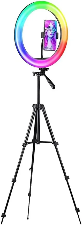 حلقه نور نرم 26 سانتی متری RGB با ریموت کنترل و پایه سه پایه، مناسب برای نورپردازی عکاسی، فیلمبرداری سلفی