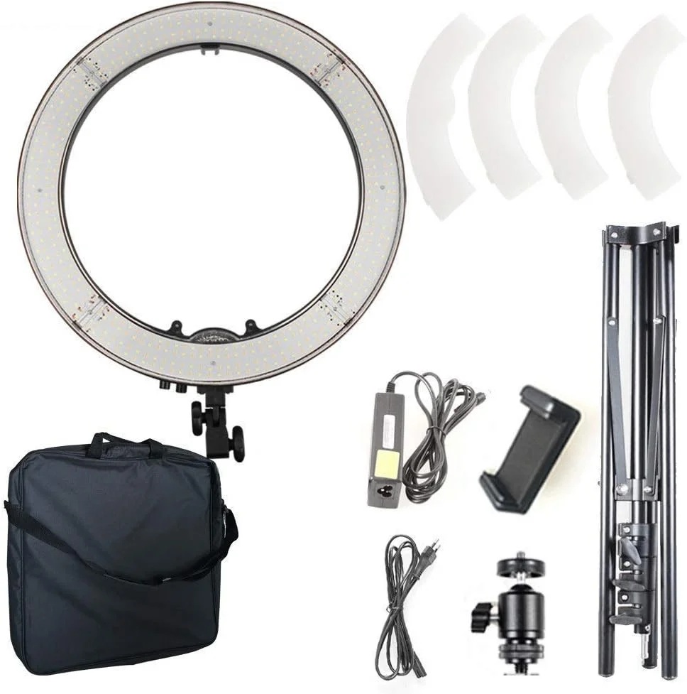 کیت نورپردازی عکس و فیلم دوربین، رینگ لایت 18 اینچی، رینگ لایت ال ای دی دو رنگ، نور پرکننده زیبایی برای پخش زنده، رینگ لایت سلفی مشکی برای سلفی تلفن